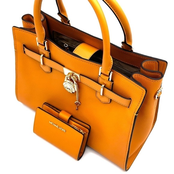 Michael Kors Medium Hamilton Leather Satchel Bag & Medium Bifold Wallet Cider - Picture 11 of 15